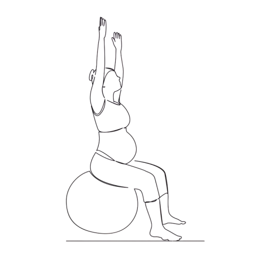 Mulher grávida alongando representando a gestação e indução ao parto